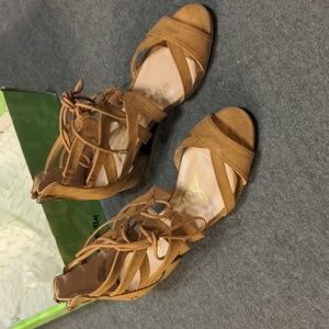NEW Sam Edelman Evelyn Lace Up Sandal Big Girls Size 4 Saddle NWT